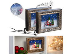 2 cadres décoratifs de Noël "Cadeaux" avec LED, musique et neige de la marque Infactory
