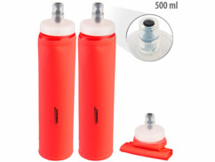 2 flasques pliables sans BPA 500 ml - coloris orange de face et zoom sur tétine