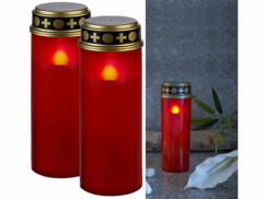 2 grandes lanternes funéraires avec effet flamme à piles - coloris rouge