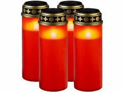 4 grandes lanternes funéraires solaires avec LED effet flamme - coloris rouge