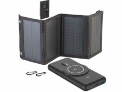 Pack avec batterie nomade PB-170, câble de chargement USB, panneau solaire pliable, 2 mousquetons et modes d'emploi en français