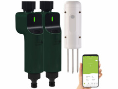 2 valves d'arrosage connectées ZigBee avec thermomètre-hygromètre de sol