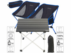 Pack avec table de camping, housse, 2 chaises, 2 sacs de transport et modes d'emploi en français