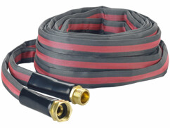 Tuyau d'arrosage plat de 10 mètres avec gaine textile très résistante.