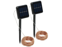 Pack de 2 guirlandes lumineuses avec panneau solaire, support pour panneau solaire, piquet et mode d'emploi en français