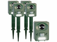 Pack de 4 appareils anti-nuisibles solaires avec ultrasons et flash de la marque Exbuster