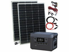 Pack générateur solaire HSG-1300 avec 2 panneaux solaires, câble de raccordement en Y, câble de rallonge compatible MC4, câble d'alimentation, câble adaptateur de chargement allume-cigare, adaptateur solaire (XT60 vers compatible MC4) et modes d’emploi