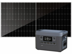 Pack générateur solaire HSG-1300 avec panneau solaire, câble d'alimentation, câble adaptateur de chargement allume-cigare, adaptateur solaire (XT60 vers compatible MC4) et modes d’emploi en français