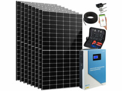 Pack avec onduleur hybride solaire SHI-3500, 8 panneaux solaires, module wifi, câble solaire 50 m, kit de connexion pour panneau solaire et modes d'emploi en français