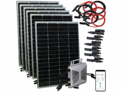 Pack avec micro-onduleur SMI-800 avec 6 panneaux solaires, câble d'alimentation solaire (Betteri vers prise à contact de protection, 5 m), câble solaire, 2 câbles de rallonge solaires (2 m), 6 adaptateurs en Y et matériel de montage