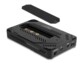 Boîtier SSD externe USB-C DeLock ouvert, vue éclatée montrant emplacements M.2 NVMe et SATA avec entretoises
