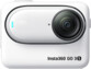 Face avant de la caméra Insta360 GO 3S montrant l'objectif grand angle et le voyant LED cyan