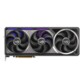 Carte graphique Asus ROG Astral GeForce RTX 5090, vue de face avec triple ventilateur, éclairage RGB violet et connecteur PCIe doré
