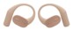 Paire d’écouteurs JBL beige avec crochets d’oreille, vue de face légèrement de biais sur fond blanc