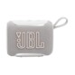 Enceinte Bluetooth portable JBL Go 3 blanche avec grille en tissu et logo frontal