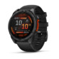 Montre GPS multisport Garmin Fenix 8 AMOLED, vue de face avec cadran affichant données sportives et bouton orange