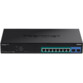 Commutateur réseau intelligent PoE+ TRENDnet noir en rack avec huit ports Ethernet verts numérotés et deux ports uplink bleus, modèle TPE-1620WS
