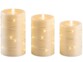3 bougies LED télécommandées en cire avec guirlande lumineuse - coloris or