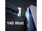 Adaptateur magnétique USB-C vers MagSafe 3 mis en situation se connectant à un Macbook avec indication 140 W