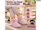 Intérieur pelucheux rose des chaussons chauffants vu de face