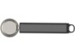 Portionneuse à glace Rosenstein & Söhne en acier inoxydable avec long manche noir mat et anneau de suspension, vue de dessus sur fond blanc