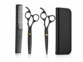 Kit de coiffure professionnel avec peigne, ciseaux effileurs, ciseaux coupe et étui noir