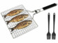 Panier à grillades en acier inoxydable avec 3 poissons et pinceaux en silicone