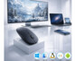 Souris bluetooth 5.2 et RF rechargeable sur un bureau avec ordinateurs et logos OS