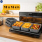 3 moules silicone airfryer 18x16 cm avec frites et légumes en cuisson