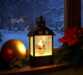 Lanterne de Noël avec Père Noël et flocons scintillants