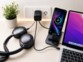 Chargeur secteur GaN USB-A/USB-C 65 W avec câble USB-C extensible