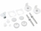 Kit de fixation de 14 pièces blanches et métalliques pour abattant sur fond blanc