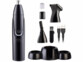 Tondeuse barbe et poils de nez rechargeable 3 en 1 vue de 3/4 avec brossette peigne et câble