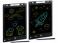 Deux ardoises LCD General Office noires avec dessins néon colorés et stylets noirs