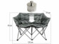 Chaise de camping pliable pour 2 personnes de face avec dimensions en cm et poids supporté