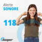 Alarme Beeper 118 dB si puissante que la femme se bouche les oreilles sur fond blanc