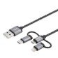 Câble Micro USB tressé avec adaptateurs compatible USB C et Lightning - 1 m