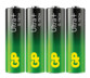 4 piles alcalines manganèse AA/LR06 GP Ultra+ G-Tech disposées les unes à côté des autres en rang