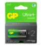 Pack de 2 piles alcalines de type C Ultra+ de la marque GP dans leur emballage cartonné vert et gris foncé
