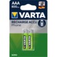 Pack de 2 accus AAA rechargeables Varta, avec une capacité de 800 mAh.