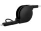 Vue arrière du boîtier noir du câble rétractable Lightning/Micro-USB vers USB-A Novodio