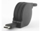 Vue de biais du boîtier enrouleur et de l'un des deux connecteurs USB-C du câble Novodio Extend USB type C