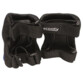 Deux protections noires en mesh avec sangles et boucles plastique, étiquette Scooty, sur fond blanc