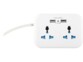 Vue de face de la multiprise internationale avec 2 prises secteur universelles UK/EU/USA/AUS et 2 ports USB-A