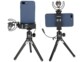 Montage du support téléphone sur trépied 1/4" avec smartphone en mode portrait et paysage