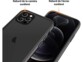 Vues rapprochées de l'avant et de l'arrière d'un smartphone Apple coloris noir avec étui bicolore aux bords surélevés au niveau de la caméra et de l'écran
