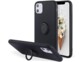 Vue de biais de face, de derrière et en format paysage d'un iPhone 12 Pro Max avec étui en silicone rigide avec ring aimanté compatible charge sans fil