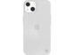 Arrière d'un iPhone 13 avec boîtier blanc et coque fine coloris blanc transparent à rebords surélevés au niveau des objectifs de l'appareil photo