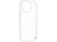 Étui de protection blanc transparent pour smartphone Apple de biais avec ouvertures pour appareil photo, haut-parleur et port de chargement