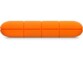 Vue de côté de la housse en caoutchouc rainurée coloris orange du disque dur externe LaCie Rugged Mini